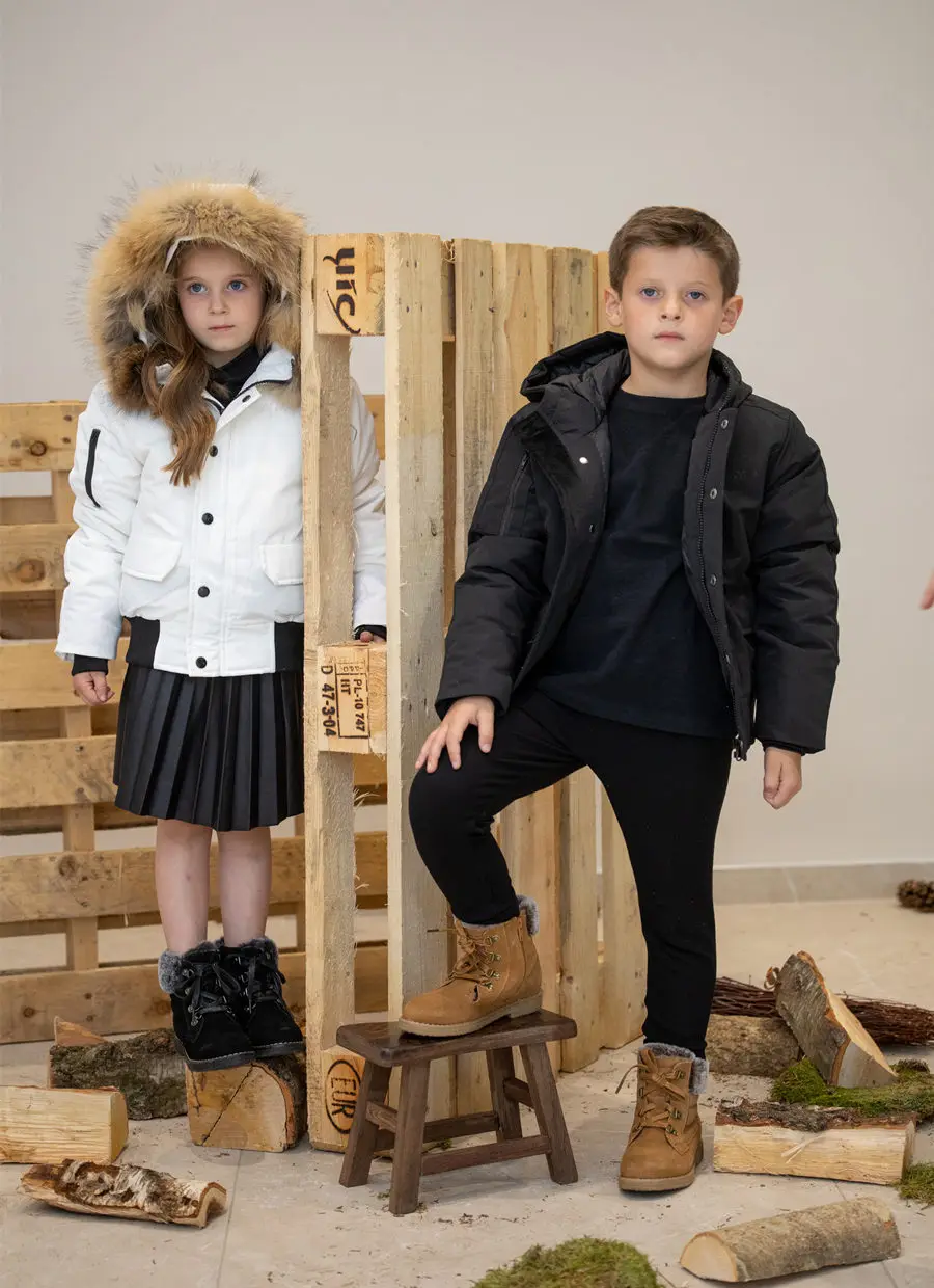 AS Fashion Matte bomber coats kids filled down warm jacket detachable nature fur down jacket children jackets