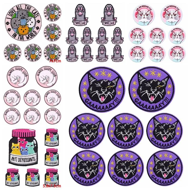 

10PCS/Lots Cartoon Animal Cat Embroidery Patch Iron On Patches For Clothing Thermoadhesive Patches On Clothes Sewing Patch Badge