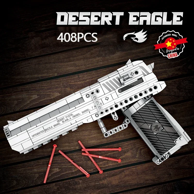 

Military Weapon Series Building Block 408PCS Desert Eagle Pistol Can Shoot Model DIY Assemble Brick Toys For Kids Christmas Gift