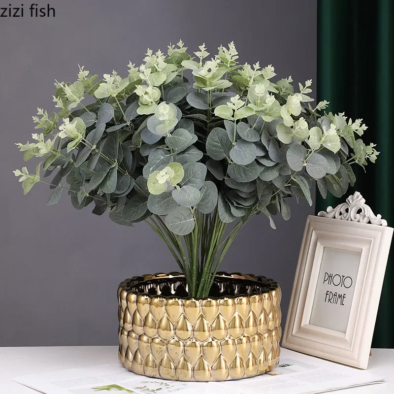 Golden Ceramic Vase Hydroponic Vase Flowerpot Flowers Vessels Desktop Flower Arrangement Decorative Vases Ornament Flower Vases 2