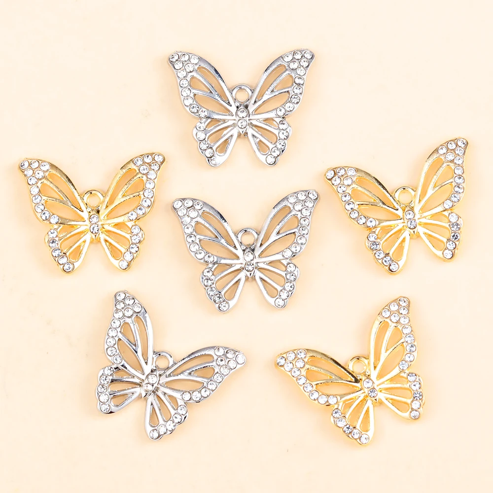 

10Pcs Gorgeous Rhinestones Butterfly Pendant Charm Making Necklace Earrings Elegant Women's Jewelry Diy Accessories Craft Marita