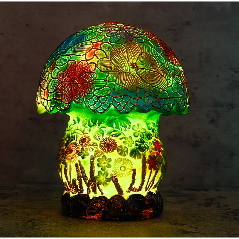 

Abstract Resin Plant Table Lamps Creative Stained Flower Mushroom Snail Retro Bedroom Bedside Decoration Atmosphere Desk Lights