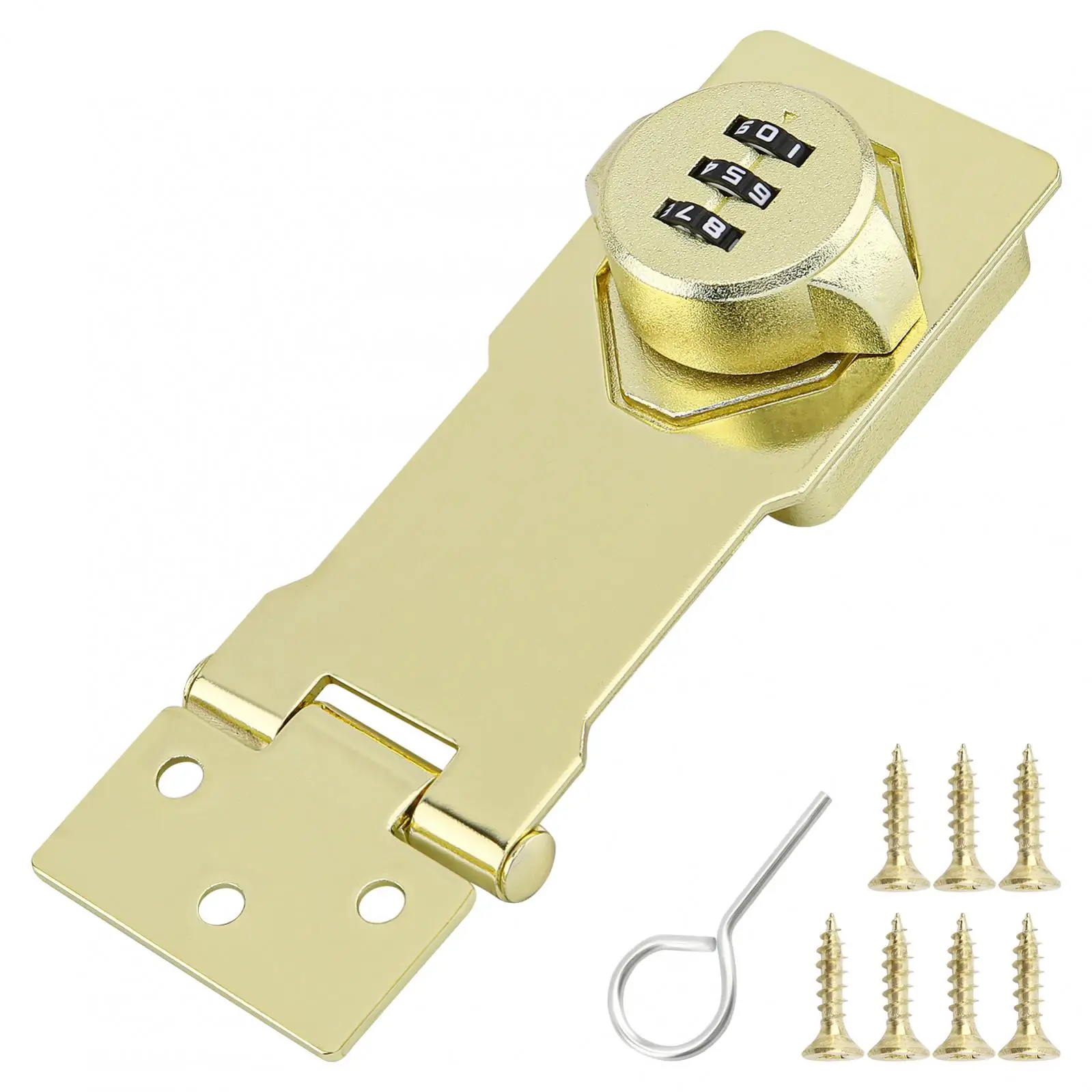 Gold Zinc Alloy Hasp Locks Slide Latch Lock Keyless Combination Lock for Kitchen Drawers Cabinets Cupboard with Password Code