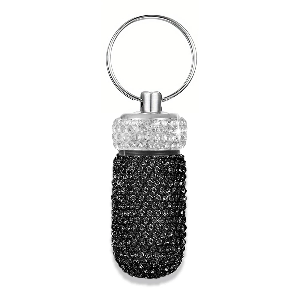 Sparkling Rhinestone Portable Waterproof Pill Case with Keychain