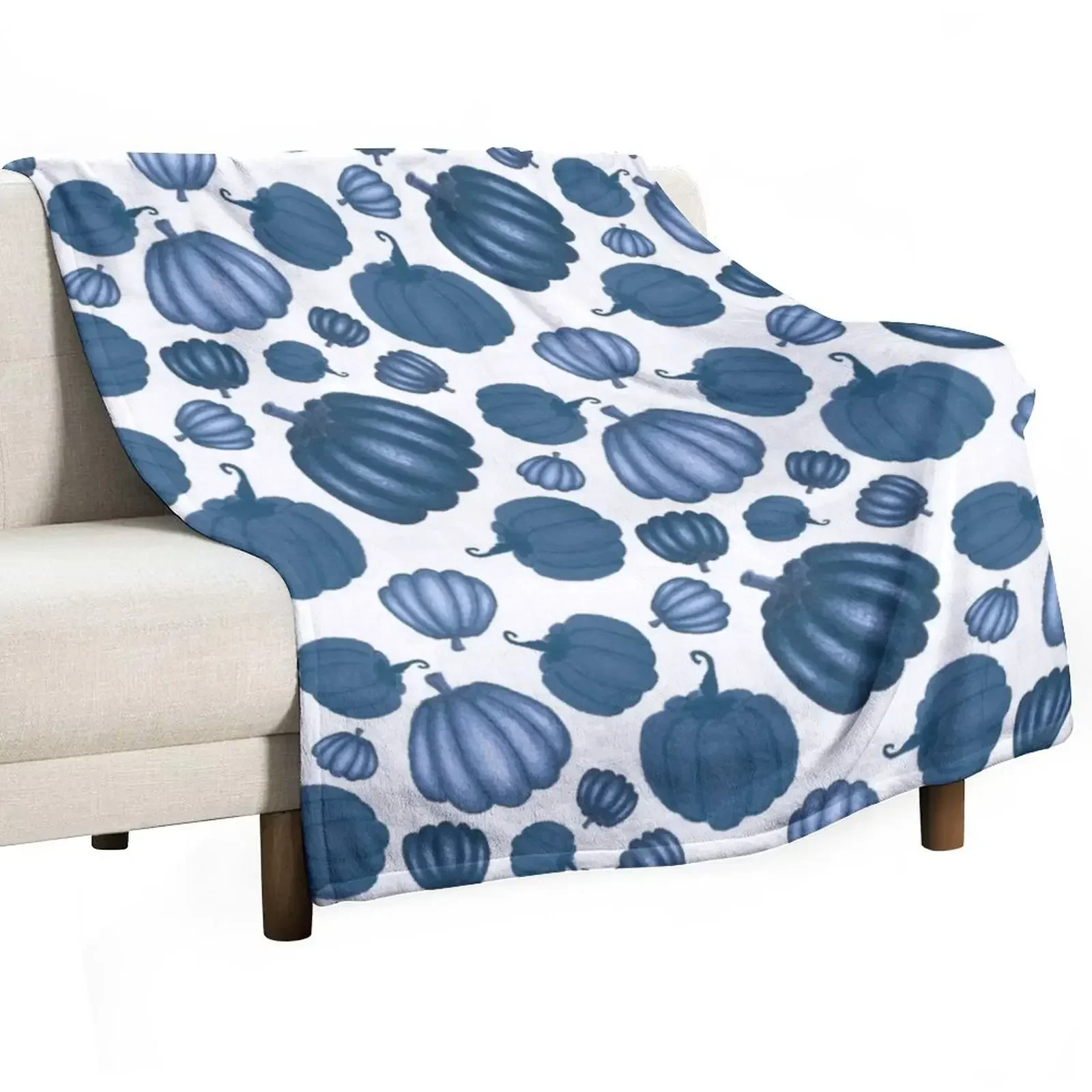 Halloween Fall Pattern Pretty Blue Pumpkins on White Throw Blanket manga Quilt blankets ands Multi-Purpose Blankets