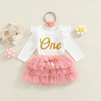 Ma&Baby 6-18M 1st Birthday Newborn Infant Baby Girls Clothes Set Princess One Letter Romper Tulle Shorts Headband Outfits d01 1