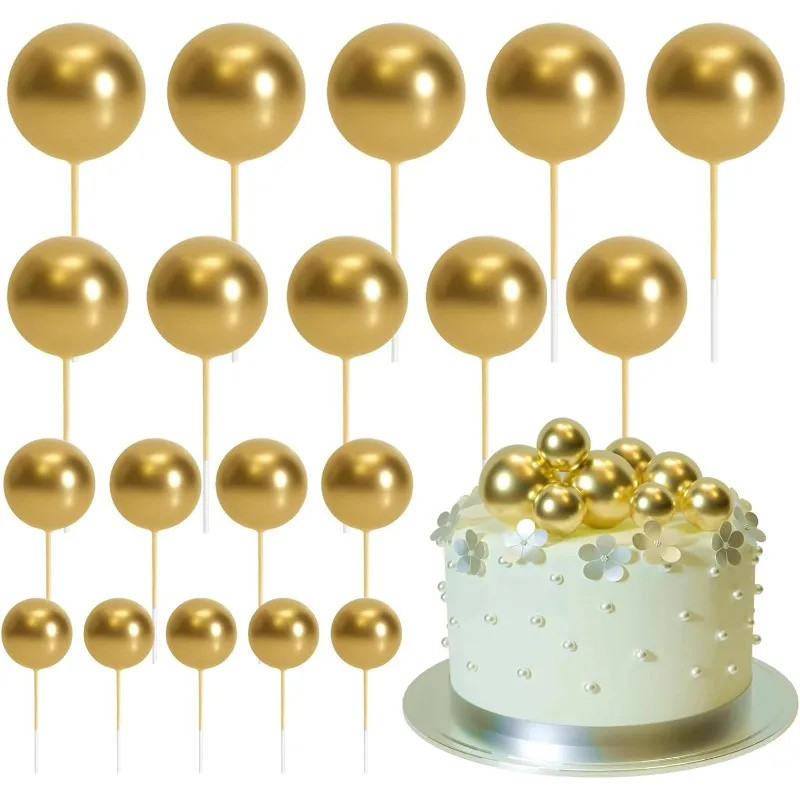 Cake Topper 20 Pcs Ball Cake Topper Decorations Mini Balloons Cake Topper Sticks Gold Balls Picks Balls Decorations