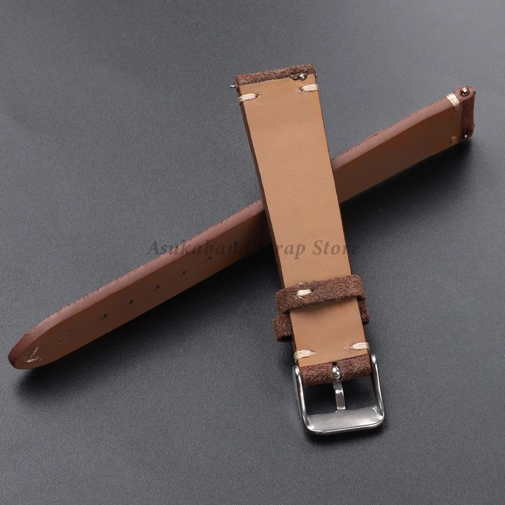 Premium Soft Suede Leather Vintage Watchband – Quick Release Calfskin Strap