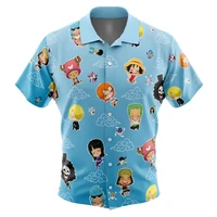 Chibi Strawhat Crew Pattern One PieceButton Up Hawaiian ShirtFashion Trend Breathable Loose Versatile Casual Sports Summer Men 1