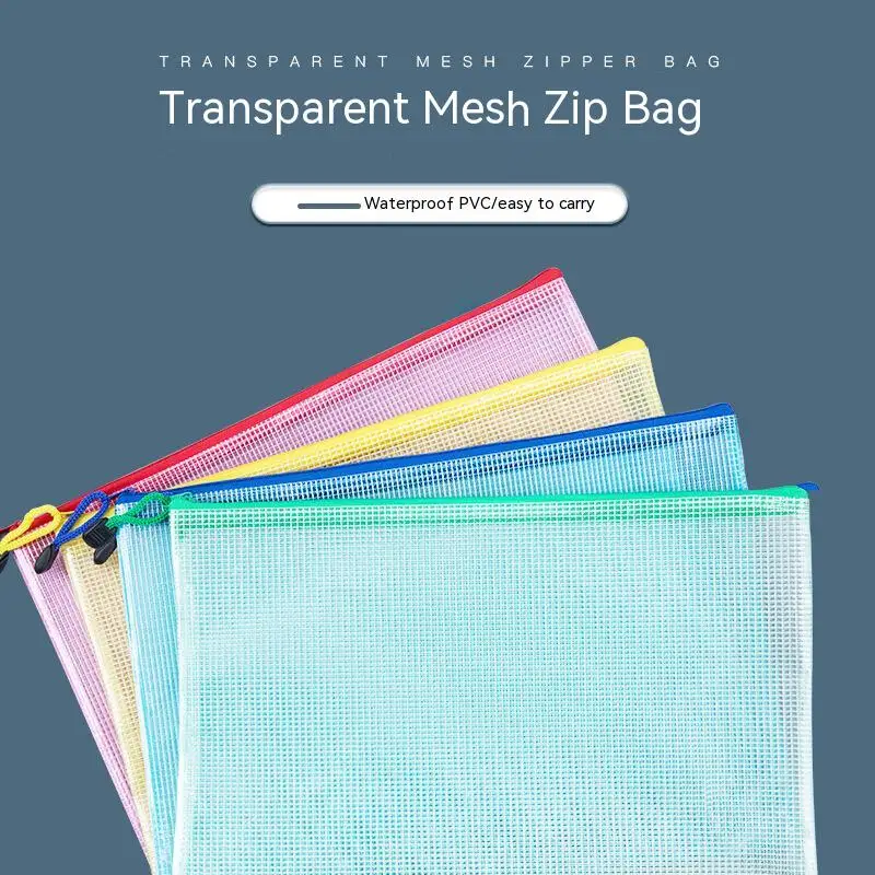 

A4 Gridding transparent Document Bagsschool Pvc Stationery Organizer Withzipper File Storage Bags With Handle Ropeoffice Supplie