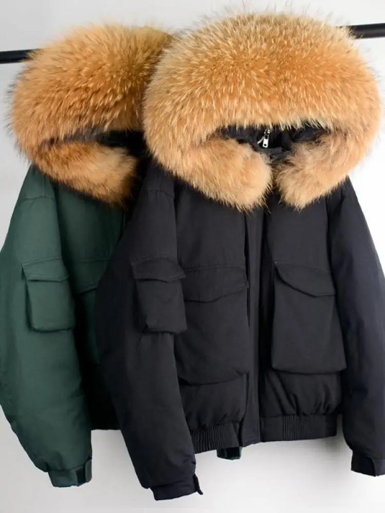 

Winter Hooded 90% Duck Down Jacket Women Large Natural Fur Thick Loose Down Coat Female Puffer Parka Snow Outwear