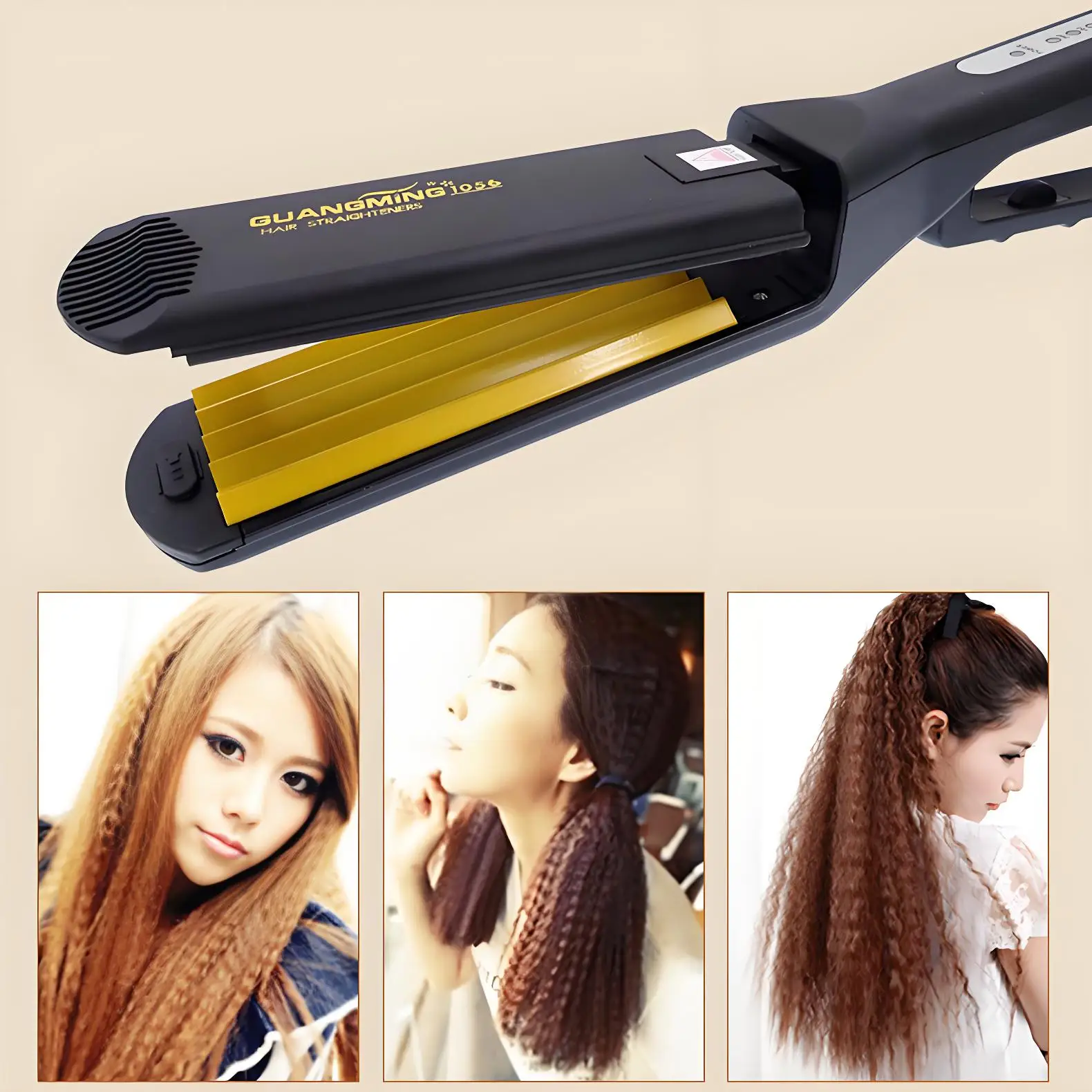 4-in-1 Women Interchangeable Plates Hair Straightener Crimping Iron Crimper Hair Styling Tool deep wave Straightening Iron