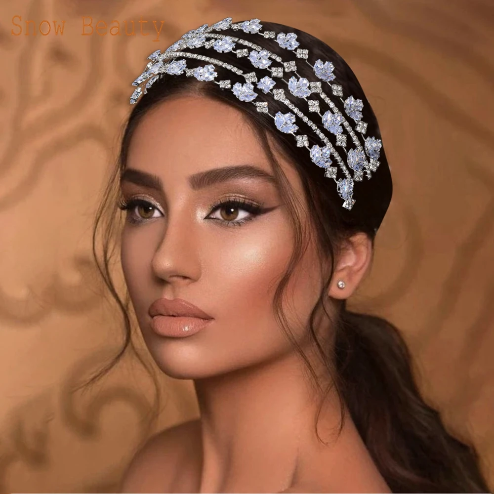 A371 Full Cubic Zircon Wedding Hair Jewelry New Fashion Headband Bling Bride Headhoop Wedding Tiara Bridal Bridesmaids Crown