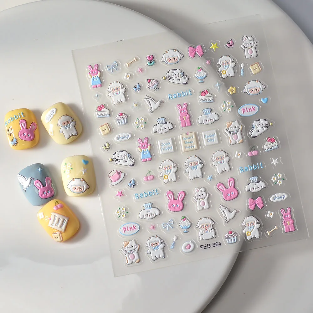 

Милый кролик наклейка для ногтей Deacl рельефные Детские аксессуары для дизайна ногтей