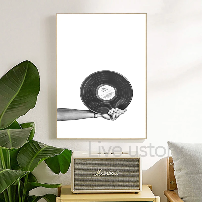 Black and White Vinyl Record Photo Poster Canvas Painting Vintage Music Wall Art Prints Musician Gift Music Studio Decor Picture calligraphy paintings easy