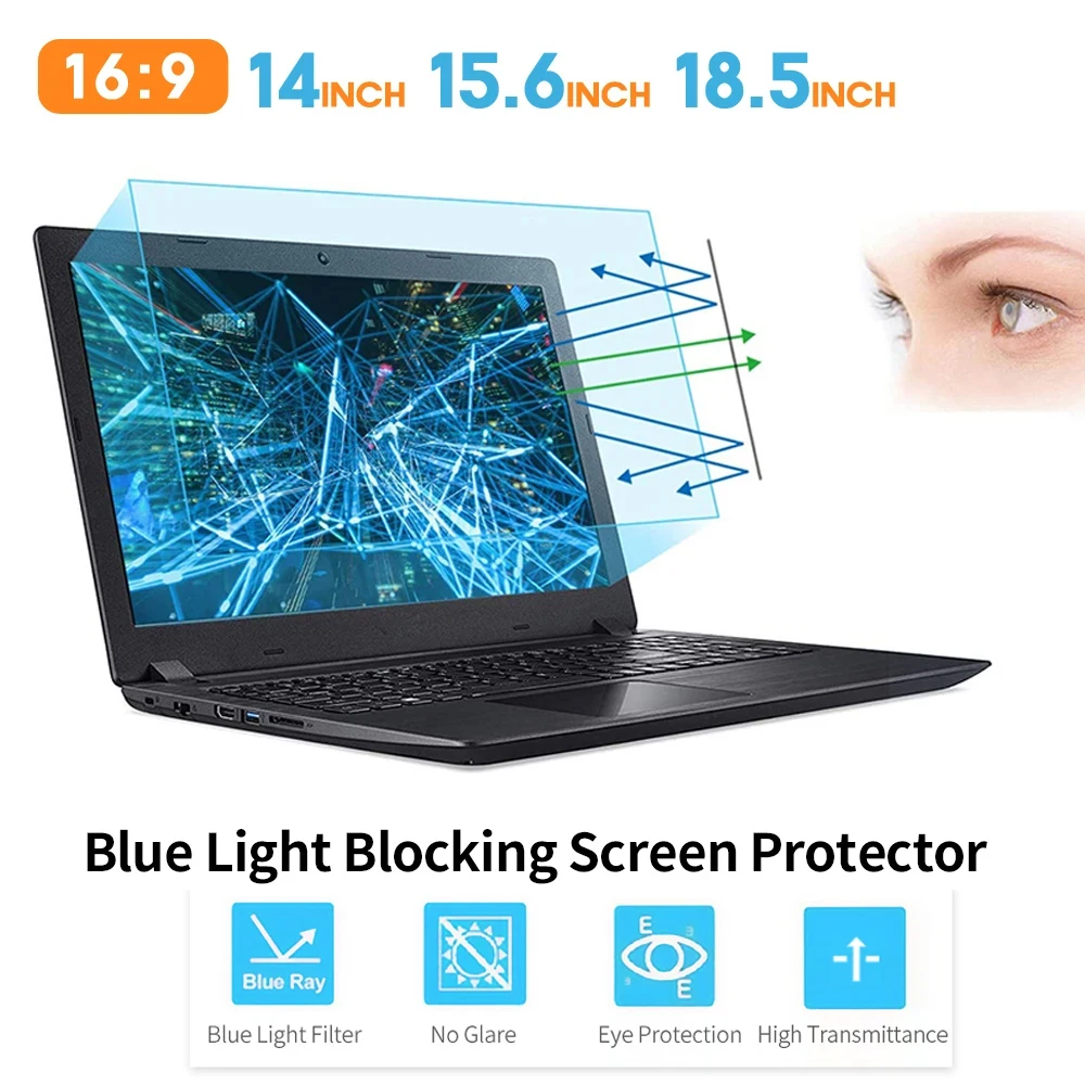 Universal 14" 15.6" 18.5" PC Laptop Blue Light Blocking Screen Protector High Transmittance Anti UV&Glare Blue Light Filter 16:9 Laptop Screen Protector