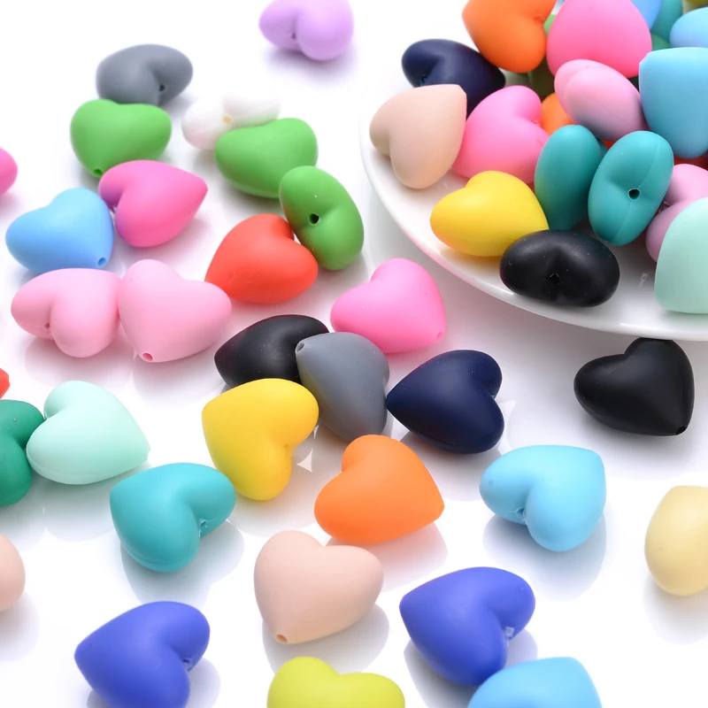 10-Pack Eco-Friendly Peach Heart Silicone Beads for DIY Teething Accessories
