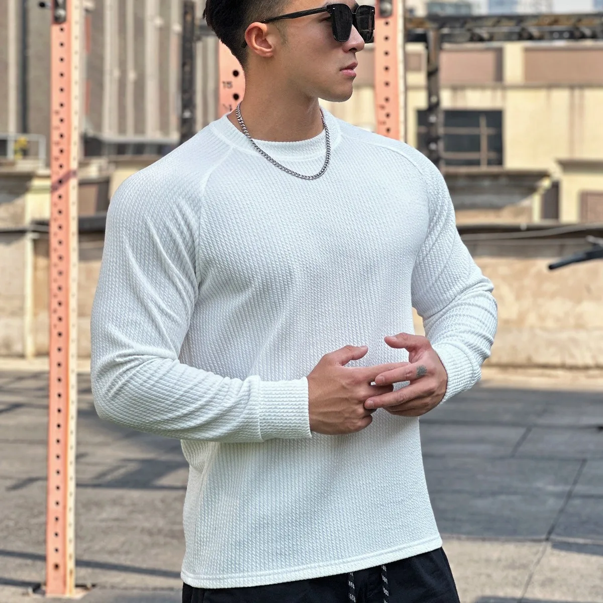 New autumn and winter round neck men's casual sports trend loose oversized pullover with muscle snake pattern hoodie long