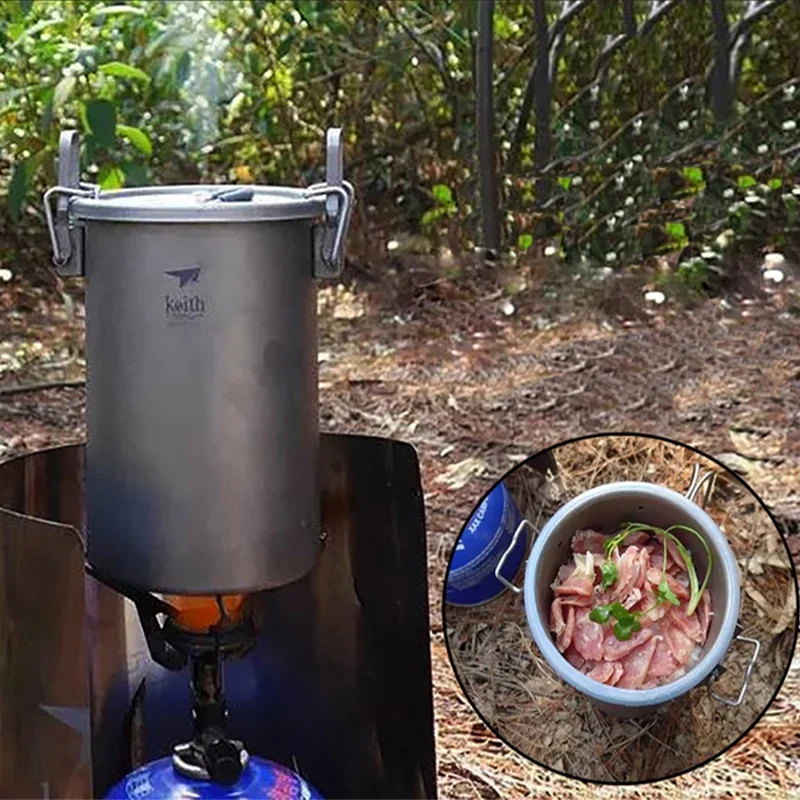Keith Ti6300 Outdoor Camping Multifunctional Rice Cooker Travel Picnic Cooking Pot Pure Titanium Cookware Set