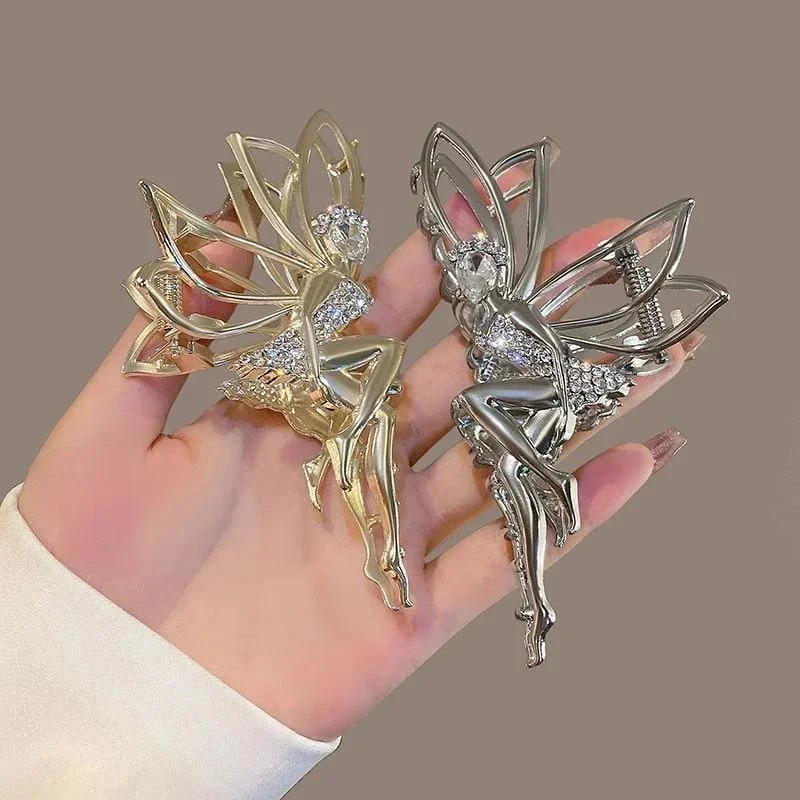 Metal Hair Claw Clip For Shiny Rhinestone Crystal Little Angel Headwear Hairpin Girl Ponytail Claws Clips Elf Hairs Accessories
