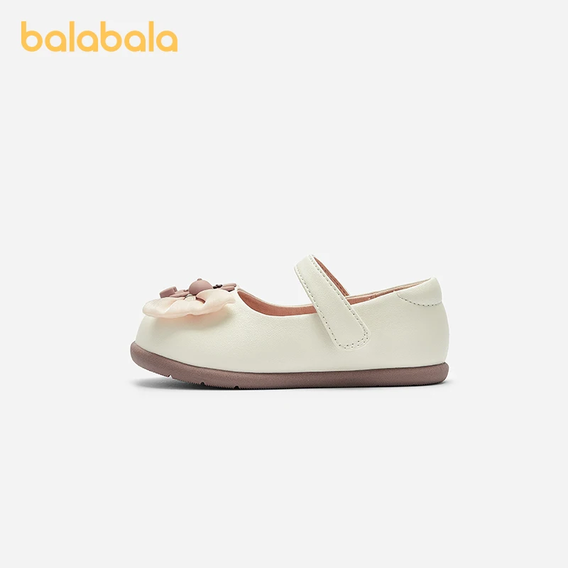 Balabala Princess Shoes Girls Baby Shoes Anti-slip 2024 New Autumn Cute Literary Leather Shoes Sweet Bowknot Kids Shoes 6