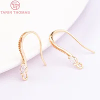 (2503) Height 17MM 24K Champagne Gold Color Plated Brass with Zircon Earrings Hook High Quality Diy Jewelry Accessories