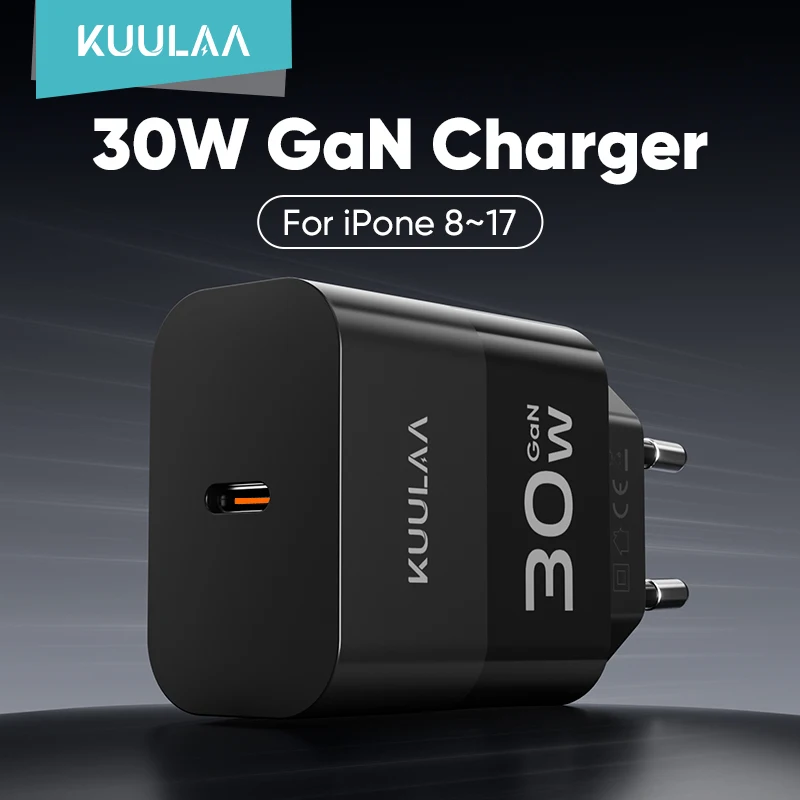 KUULAA Mini 30W Type C Charger PD QC3.0 Fast Type C Charger For iPhone 17 16 15 14 13 Pro Samsung S25 Xiaomi iPad Phone Charger
