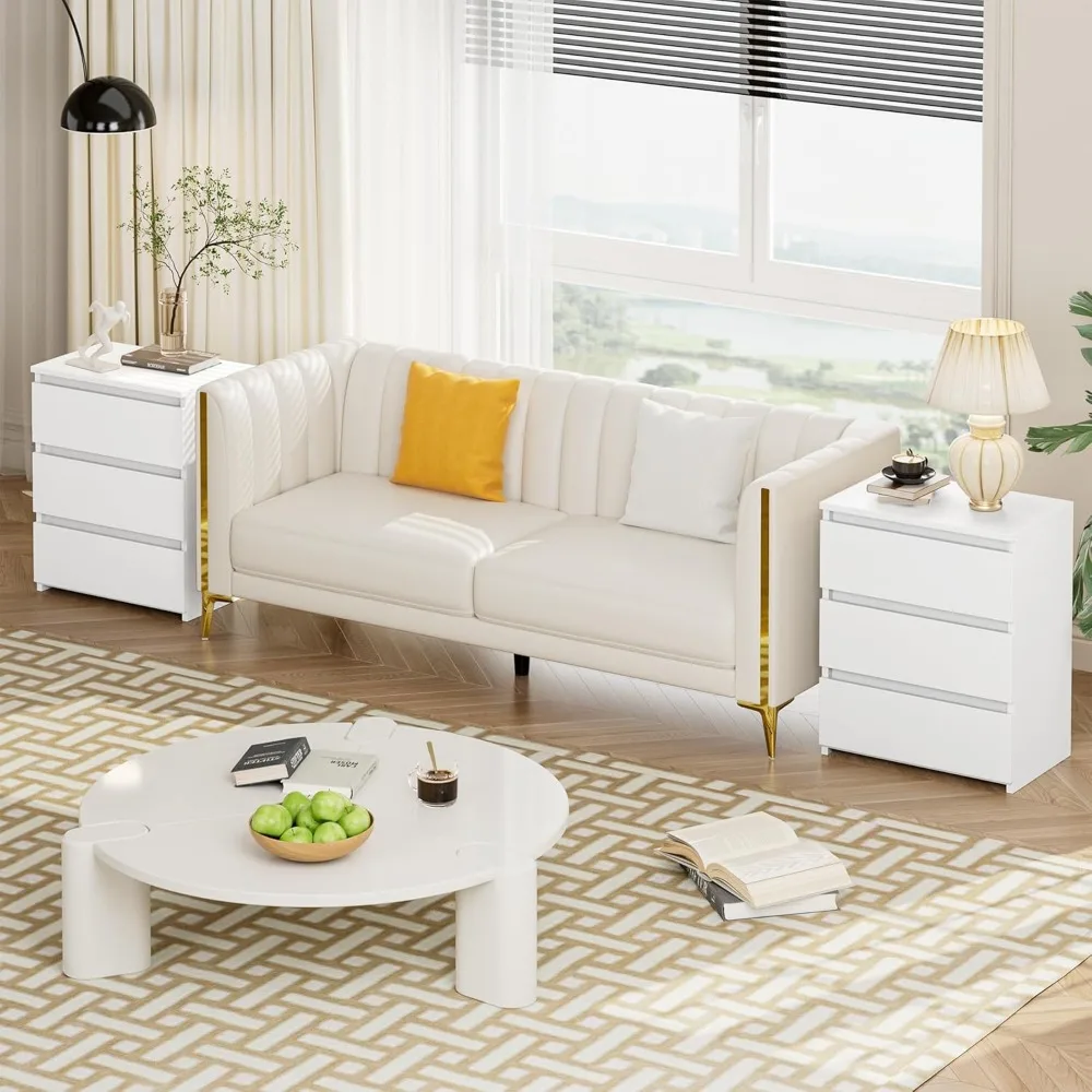White Nightstand with 3 Drawers, White Bedside Table Night Stand for Bedroom with Cut-Out Handle, Sofa Side Table 3 Drawer 4