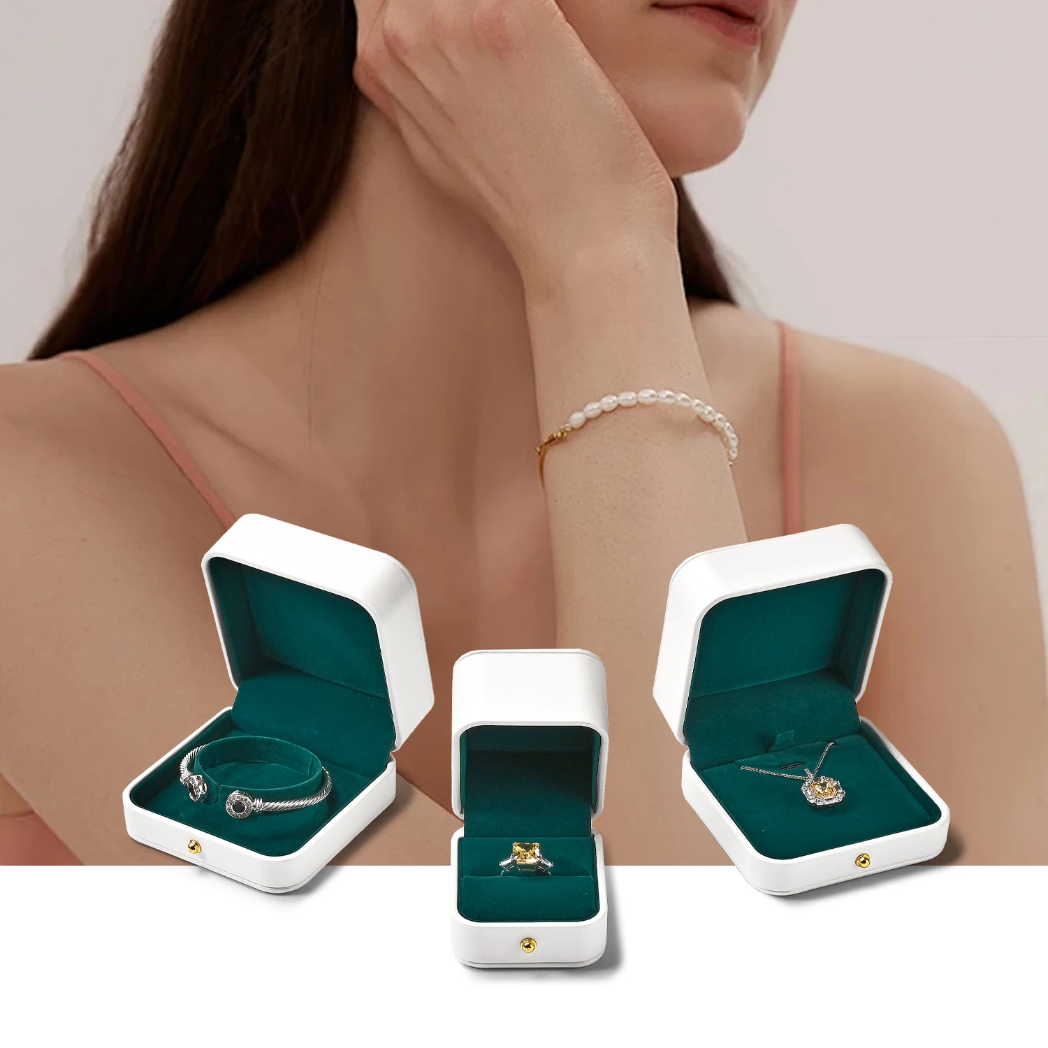 Oirlv Luxury Jewelry Gift Box for Women - Elegant Green & White Design