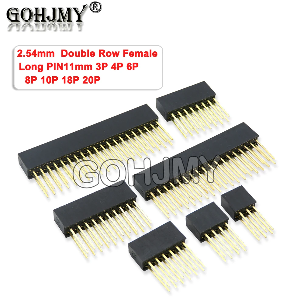 10Pcs 2.54Mm Doppia Fila Femmina Pin Lungo 2 ~ 20Pin 11Mm Pcb Board Pin Header Socket Connettore Per Arduino Per Raspberry Pi