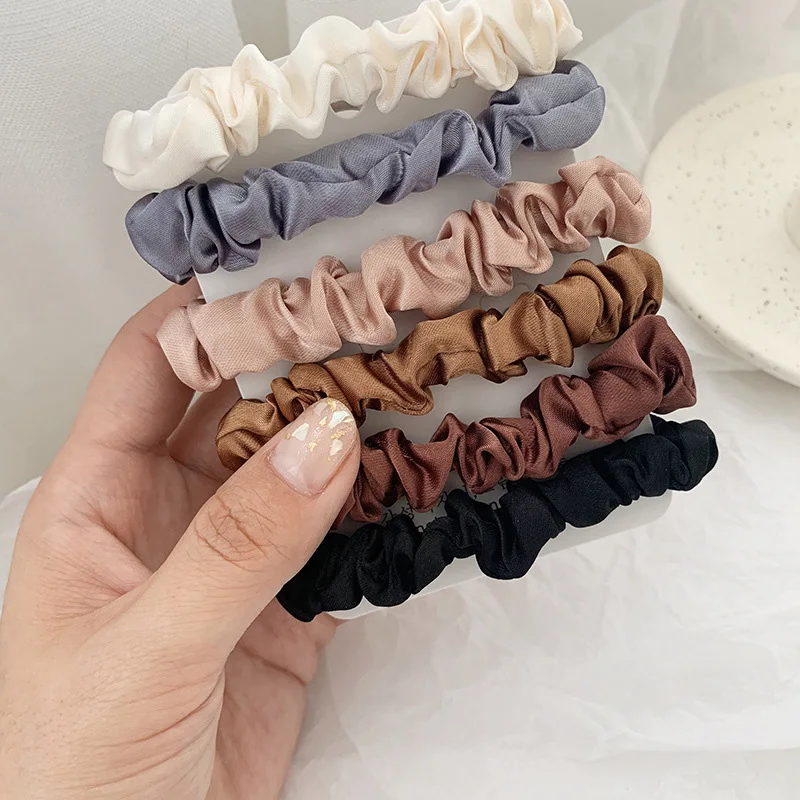 Elegant Silk Satin Scrunchies Set - 6-Piece Solid Color Hair Accessories Collection