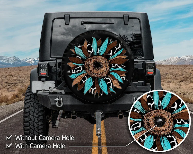 

Крышка для шины из воловьей кожи с подсолнухом, подарки в стиле хиппи, автомобильные аксессуары, крышка для запасных шин, подарки для лучших, влюбленных из воловьей кожи, влюбленных подсолнухов, тир