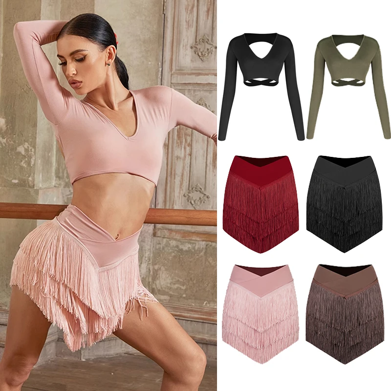 JRUIA Abiti Da Ballo Latina Femminile Per La Competizione Professionale Lusso Costume Di Salsa Tango Con Strass E Nappe A Strati Gonna Di Body Per Rumba Samba B Xl 125879689