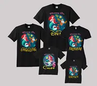 The Little Mermaid Birthday Shirt Mermaid Family Set T-Shirt Family Matching Outfits, Customized with Any Name and Age 2