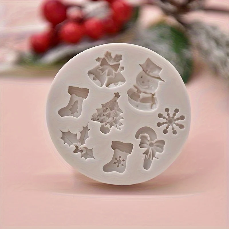 2pcs Festive Christmas Silicone Baking Mold with Bell, Tree, Snowman & Gift Designs - Ideal for DIY Cookies, Chocolates