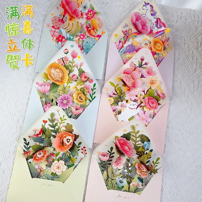 Pop up style surprise flower greeting card envelope shape universal blessing creative gratitude 3D card thank you cards gift greeting cards