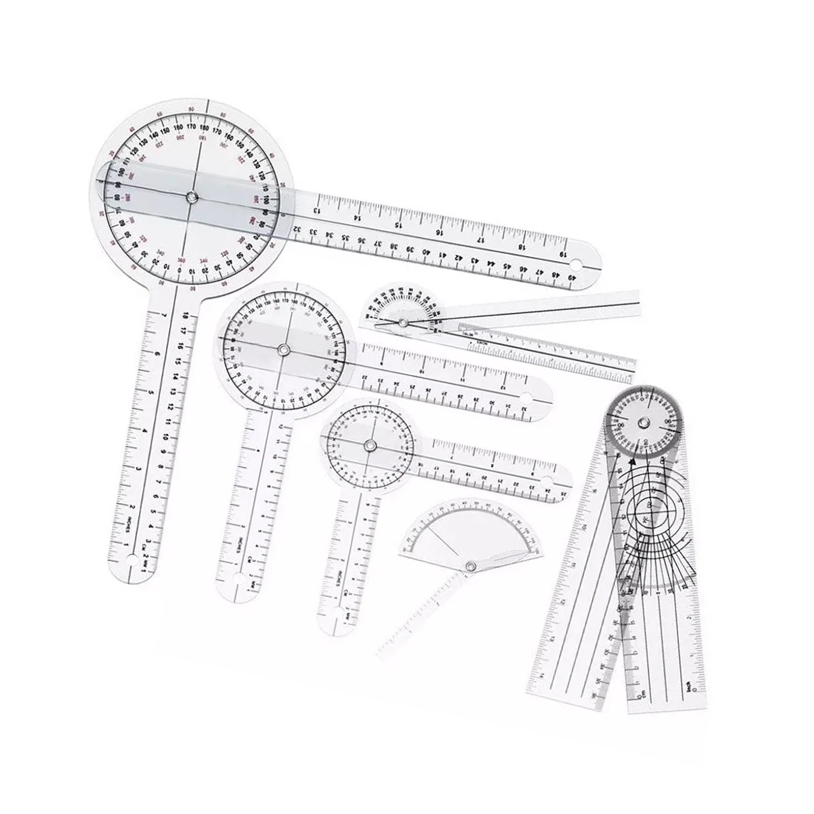 Digital Angle Protractor Angle Measuring Tool Angle Protractor 6PCS Medical Goniometer Set PVC Transparent Clear Scale Wear Resistant Angle Ruler for Orthopedics