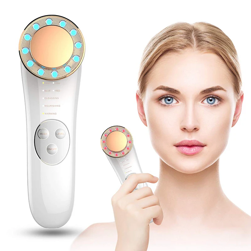 Neck Face Massager Electrotherapy Skin Care Tool Skin Care Device 7 in 1 Face Lifting Machine EMS Micro Current Galvanic Facial Massager Face Tightening Red Blue Light