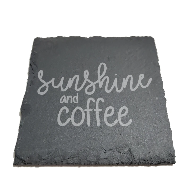 

Sunshine and Coffee Natural Rock Coasters Black Slate for Mug Water Cup Beer Wine Goblet J177