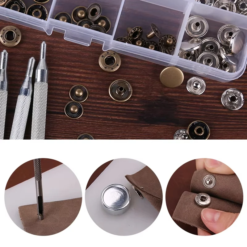 Fenrry Leather Snap Fasteners Kit Press Stud Metal Button Snaps with Hammer Installation Tools for DIY Leather Craft Accessories leather tools,leather craft tool kit,leather craft tools,leather craft tool,snap buttons tools