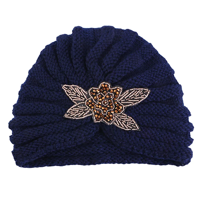 Uus naiste kootud turban Bohemia moslemi hijab sall Peakatted Müts Villane kapoti müts ühevärviline soojad talvemütsid_voghion.com