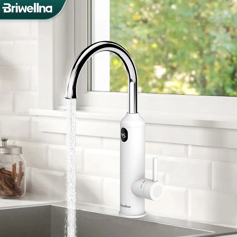 Briwellna 3.2Kw Scaldabagno Istantaneo Geyser Rubinetto Scorrevole 360 ° Girevole Rubinetto Acqua Calda E Fredda Rubinetto Scaldabagno Senza Serbatoio