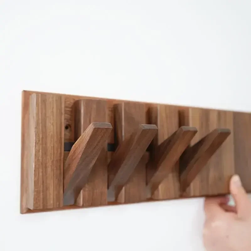 CoatHatKeyRackHangersNaturalWalnutTextureWallClothesHanger