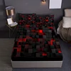 Red Grid 3D Visual Geometry Art Print Fitted Sheet Set Mattress Covers Soft Breathable Bedding Set 1* Fitted Sheet+2*Pillowcases 2