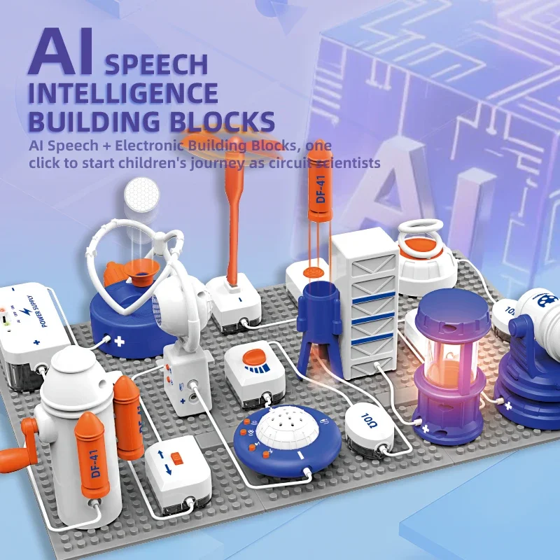 STEM Electronic Circuit Building Blocks Kit, AI Voice Control Educational Toy, DIY Physics Science Experiment for Kids 6-12