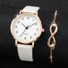 4Pcs/Unisex Set Fashion Leather Band Women Quartz Watch With Double Bracelet Set 2
