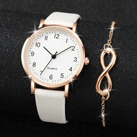 4Pcs/Unisex Set Fashion Leather Band Women Quartz Watch With Double Bracelet Set 2