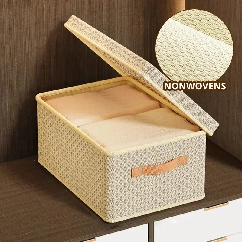 1pc Fabric Foldable Clothes & Quilt Storage Box With Lid Thickened PP Plate For Household & Dormitory Use 3