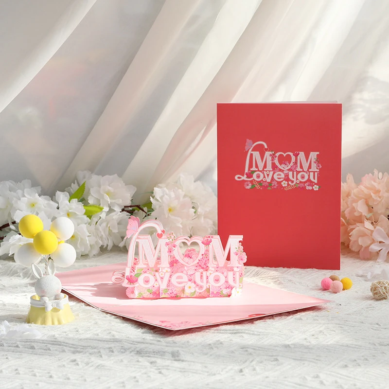 1PC 3D Pop UP Flower Greeting Cards Happy Mother's Day Mom Floral Bouquet Invitation Card Postcard Anniversary Birthday Mom Gift