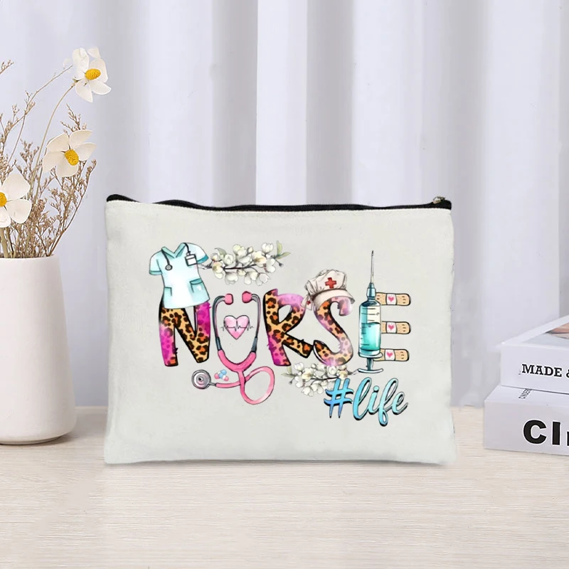 Medical Supply Nurse Printed Canvas Cosmetic Bag Organizer Sundry Zipper Storage Pouch  Makeup Bags Office Supplies Pencil Case 6